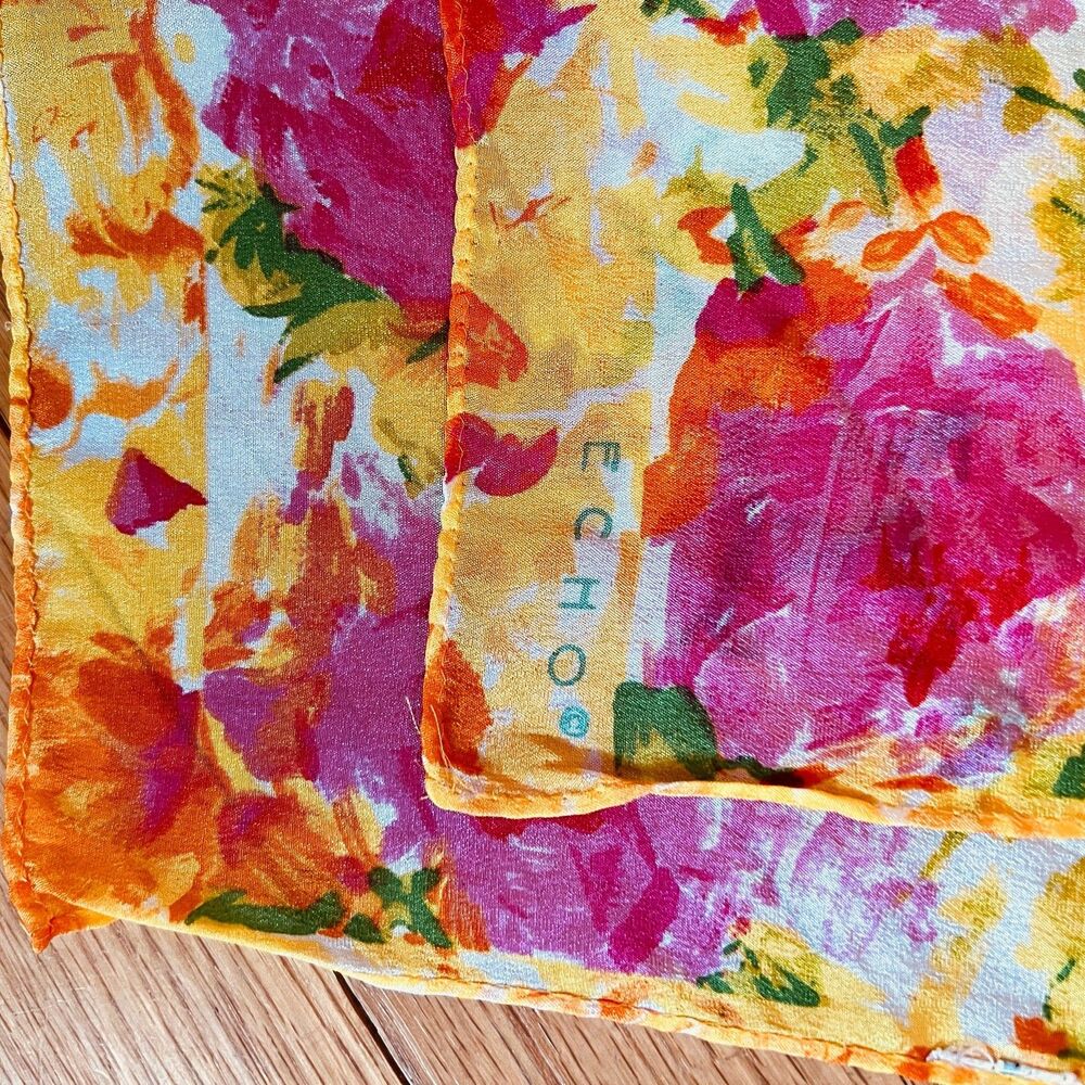 Echo Silk Rectangular Scarf Floral Print Yellow P… - image 8
